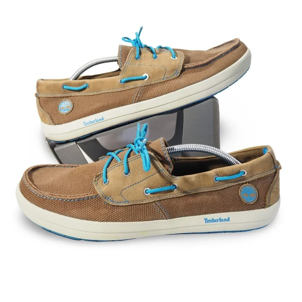 Timberland Canvas Slip-on Boat Shoes Men's 13 Brown / Blue‎ 3717A